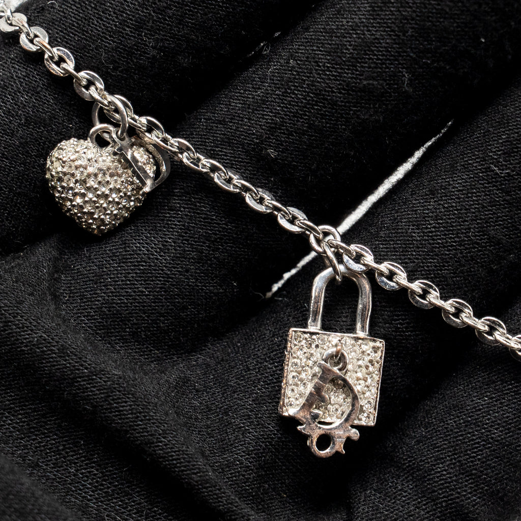 DIOR CRYSTAL CHARM BRACELET SILVER TONE