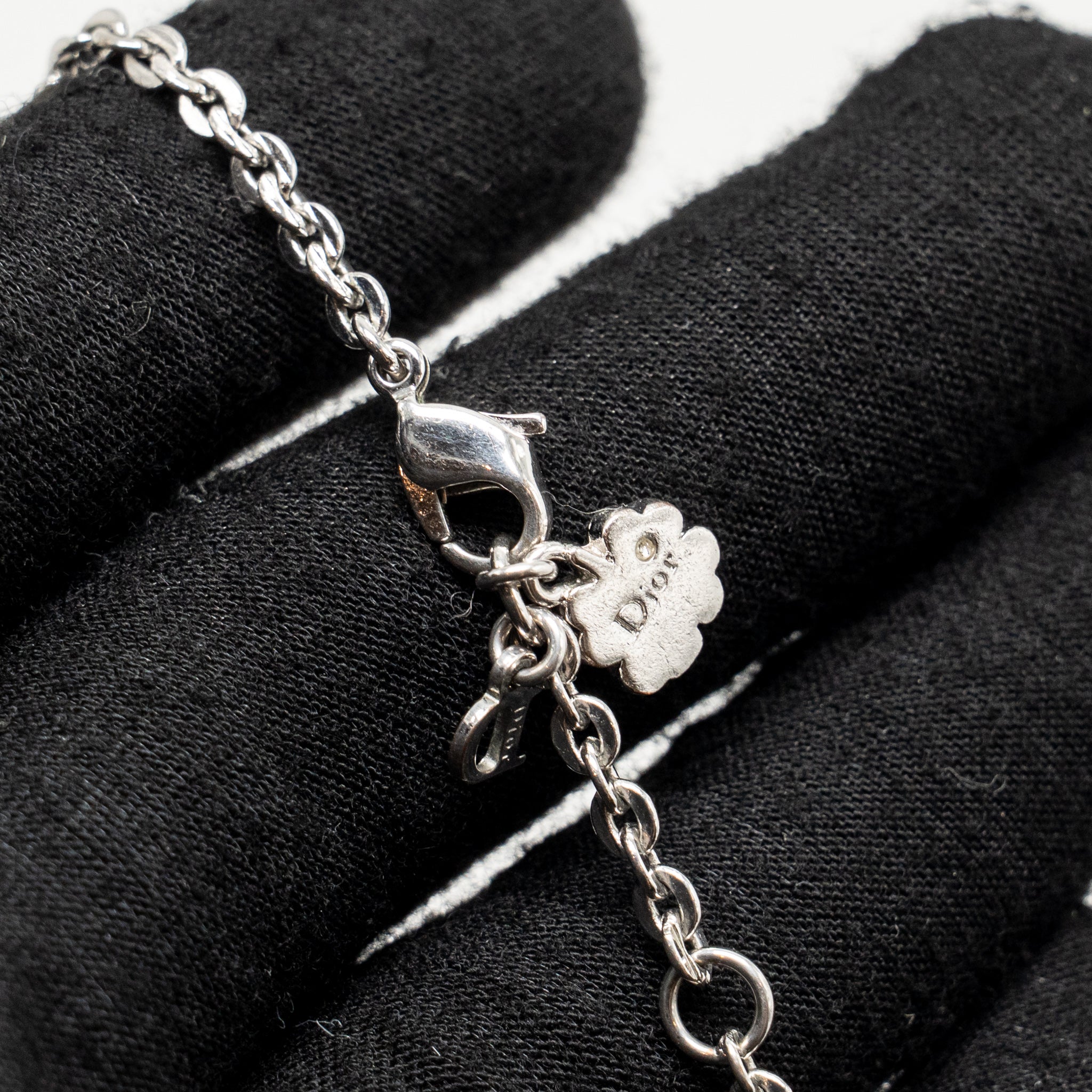 DIOR CRYSTAL CHARM BRACELET SILVER TONE