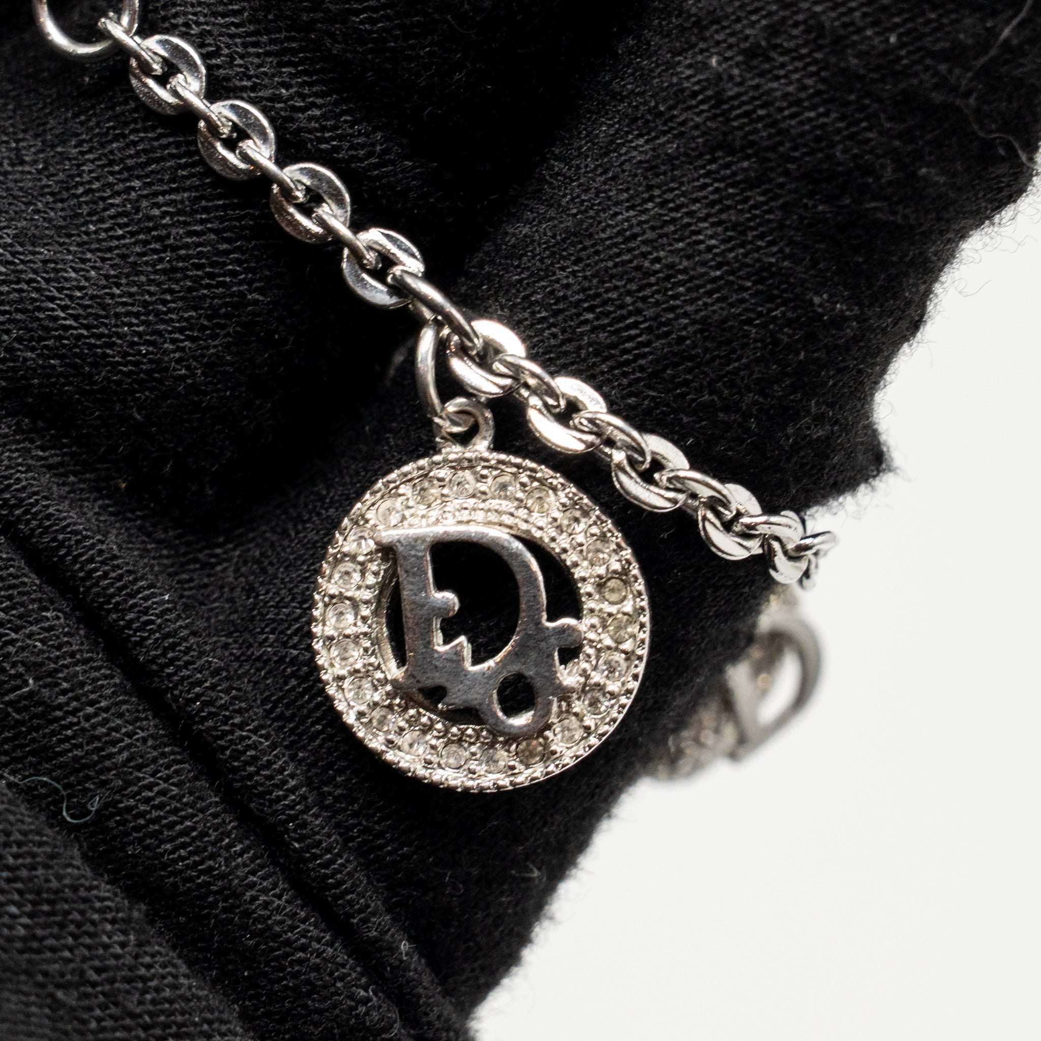 DIOR CRYSTAL CHARM BRACELET SILVER TONE