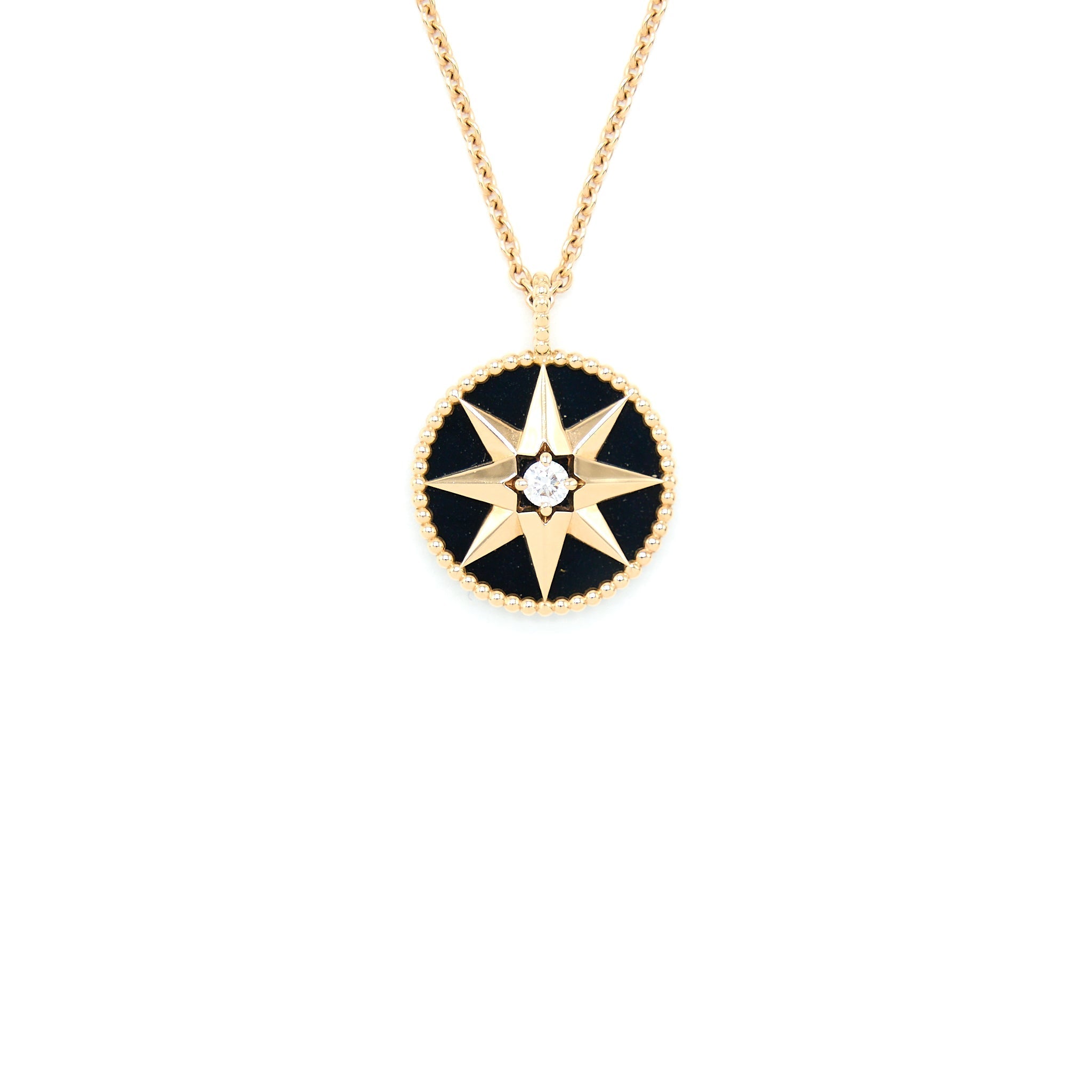 DIOR LARGE ROSE DES VENTS MEDALLION ROSE GOLD WITH DIAMOND AND ONYX