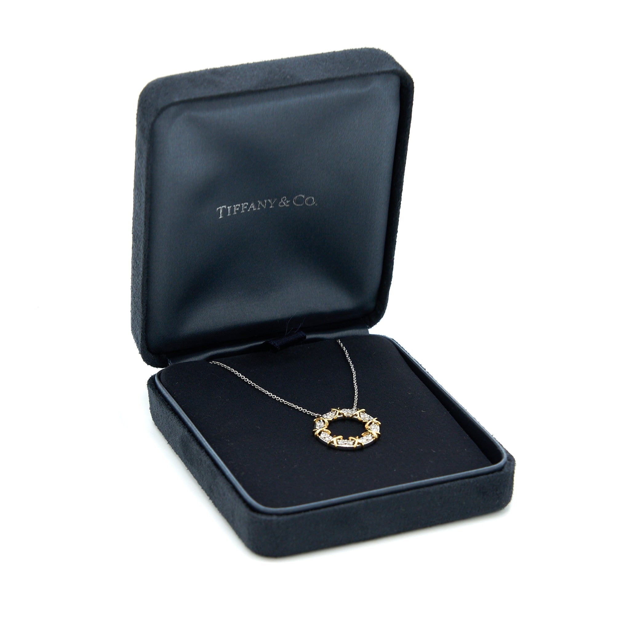 TIFFANY & CO. SCHLUMBERGER SIXTEEN STONE CIRCLE PENDANT 18K GOLD TONE
