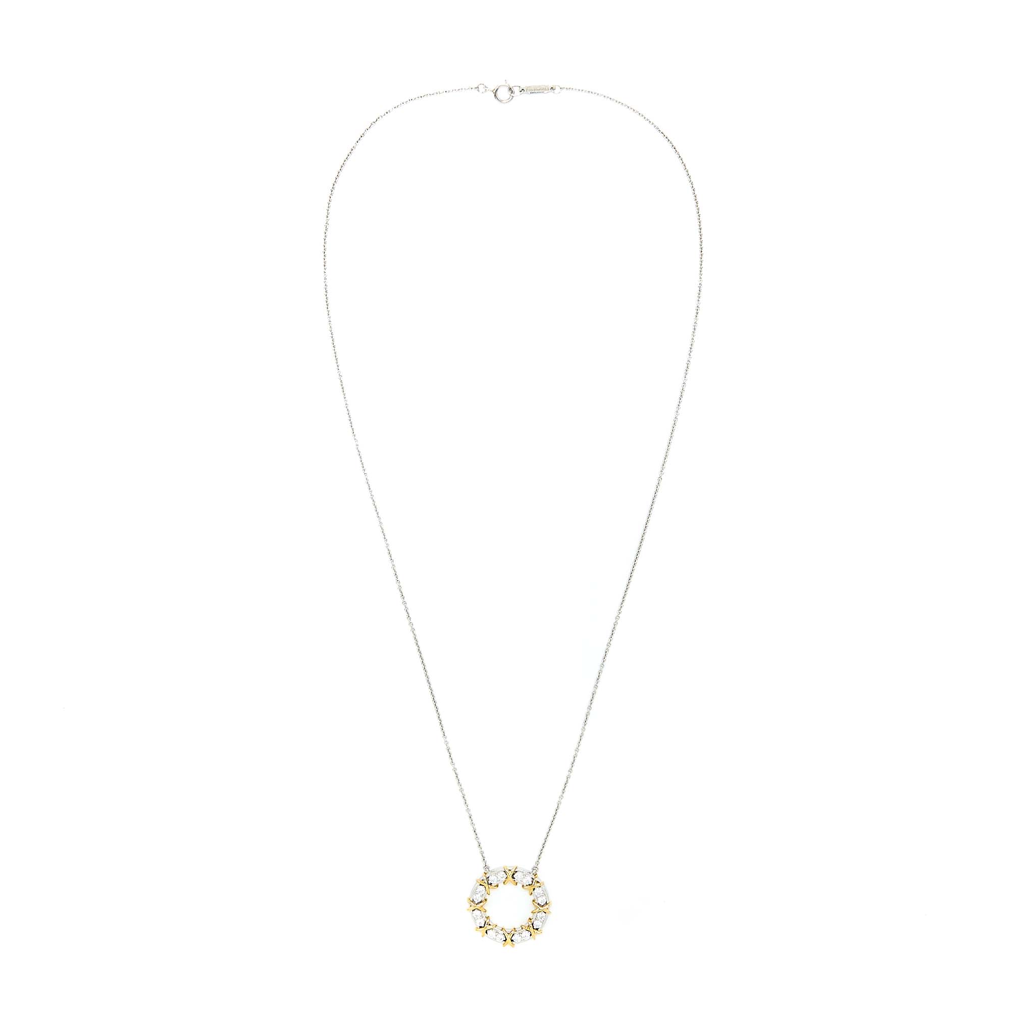 TIFFANY & CO. SCHLUMBERGER SIXTEEN STONE CIRCLE PENDANT 18K GOLD TONE
