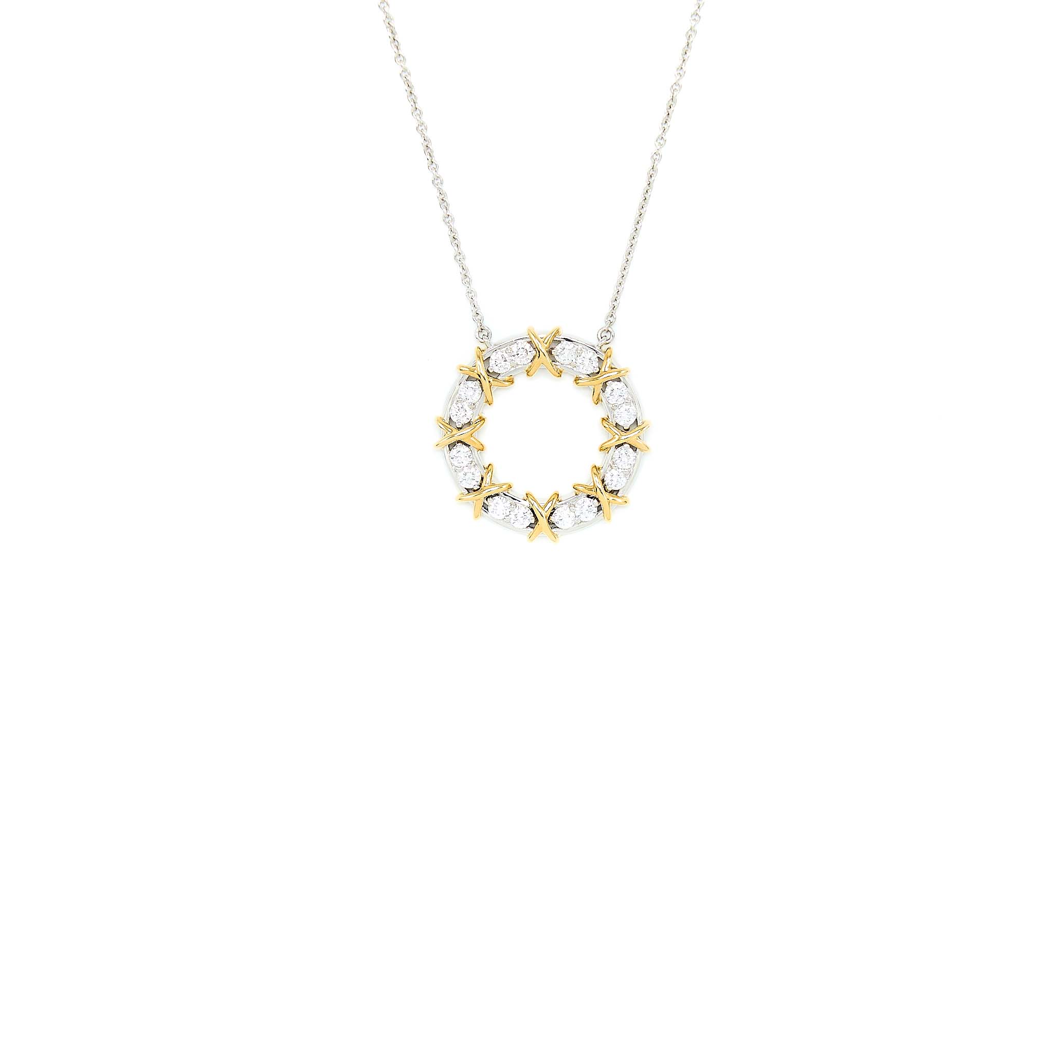 TIFFANY & CO. SCHLUMBERGER SIXTEEN STONE CIRCLE PENDANT 18K GOLD TONE
