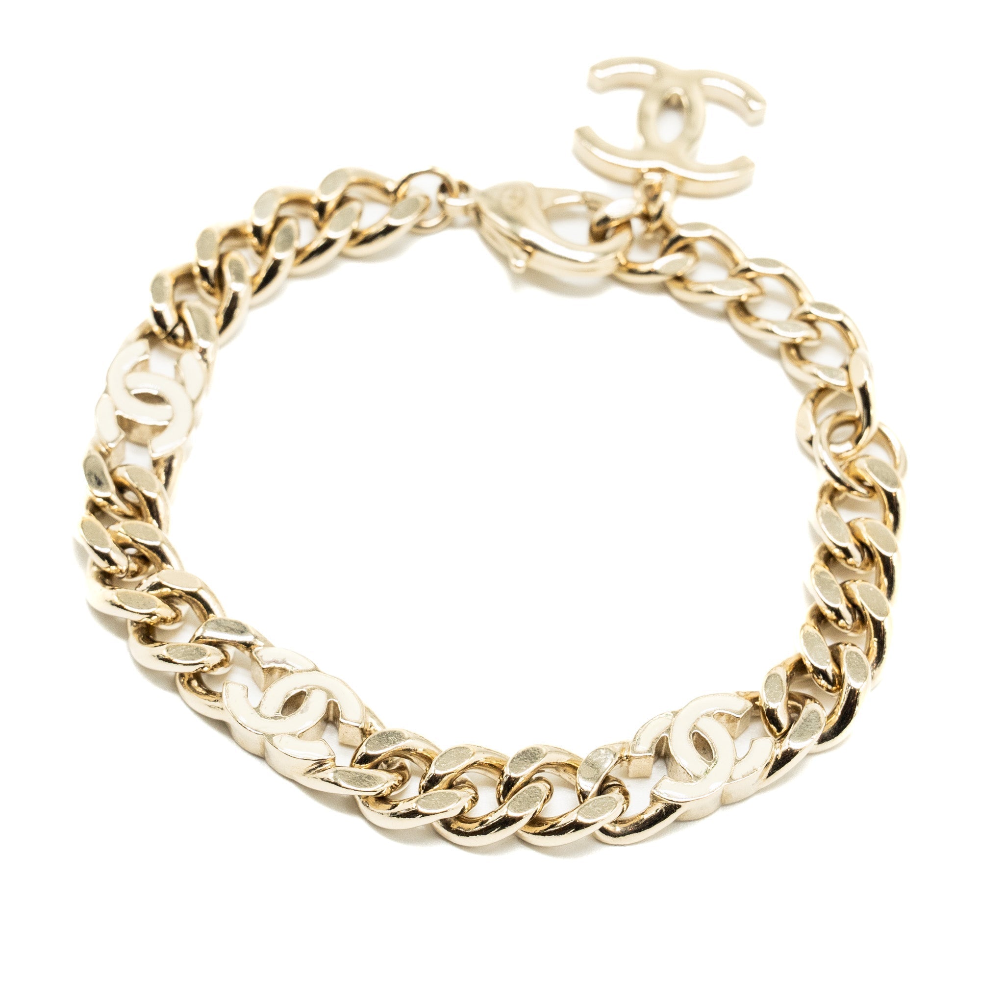 CHANEL CC LOGO CHAIN BRACELET LIGHT GOLD TONE