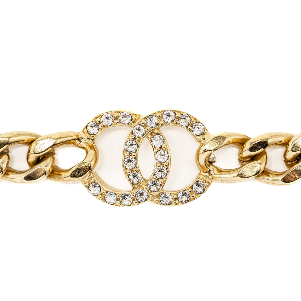 CHANEL CC LOGO CHAIN CHOCKER/ NECKLACE CRYSTAL GOLD TONE