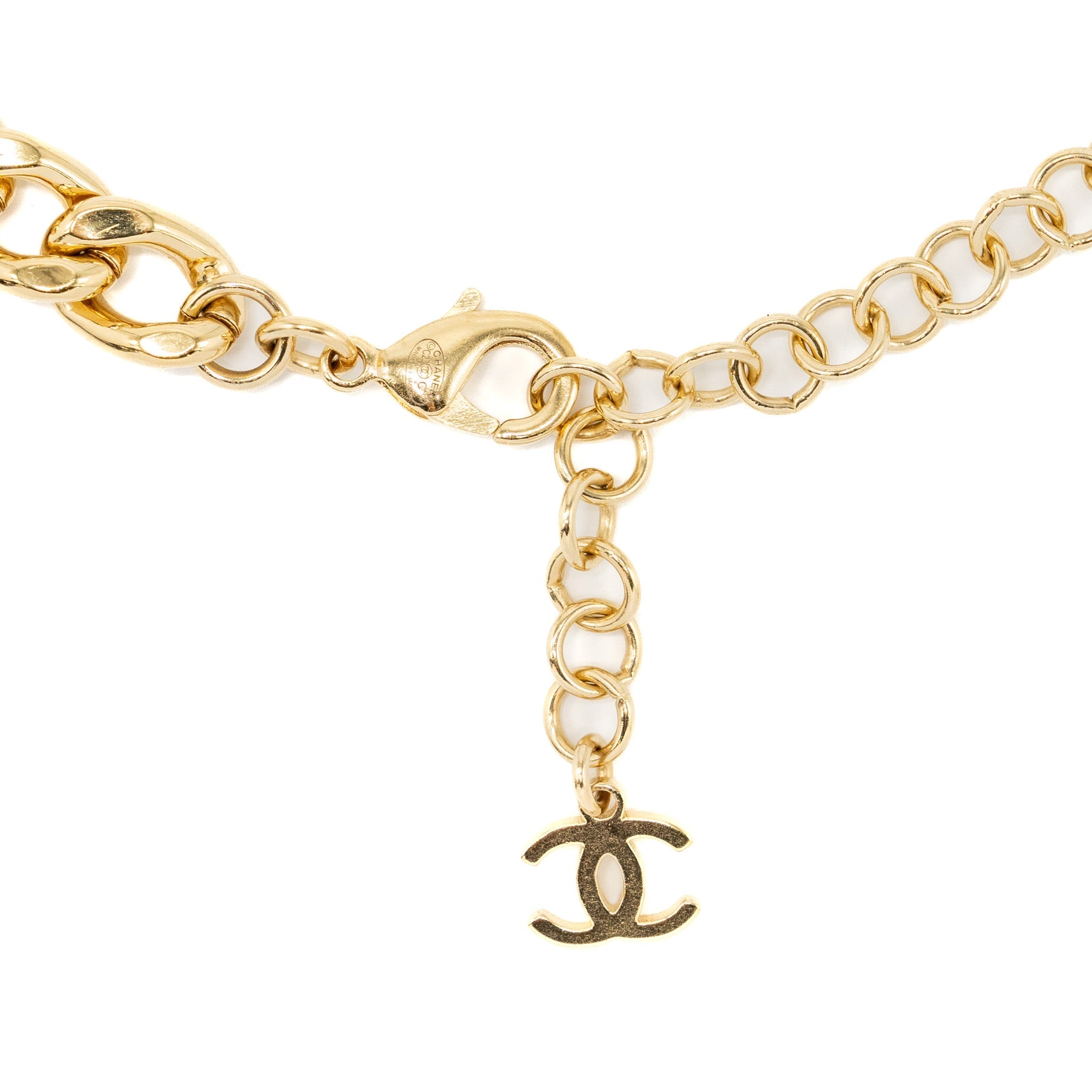 CHANEL CC LOGO CHAIN CHOCKER/ NECKLACE CRYSTAL GOLD TONE