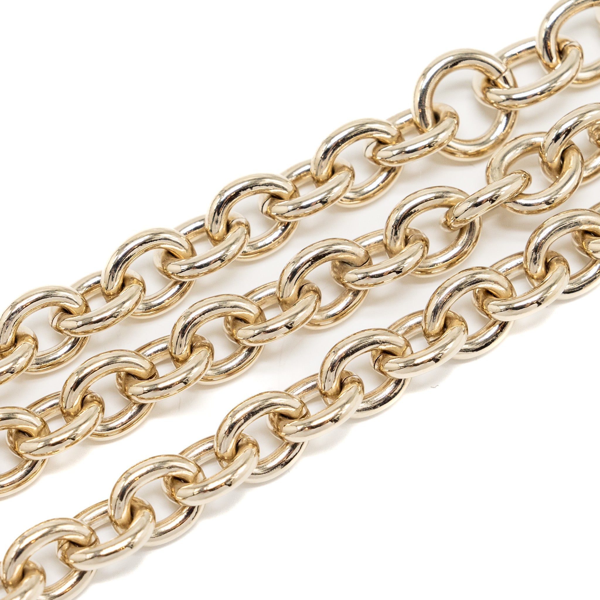 CHANEL 22B HEART DROPPED CC LOGO CHAIN BELT LGHW