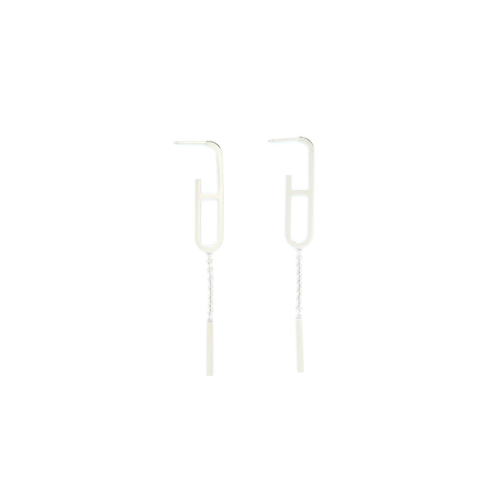 HERMES EVER CHAINE D'ANCRE LARIAT EARRINGS WHITE GOLD WITH DIAMONDS