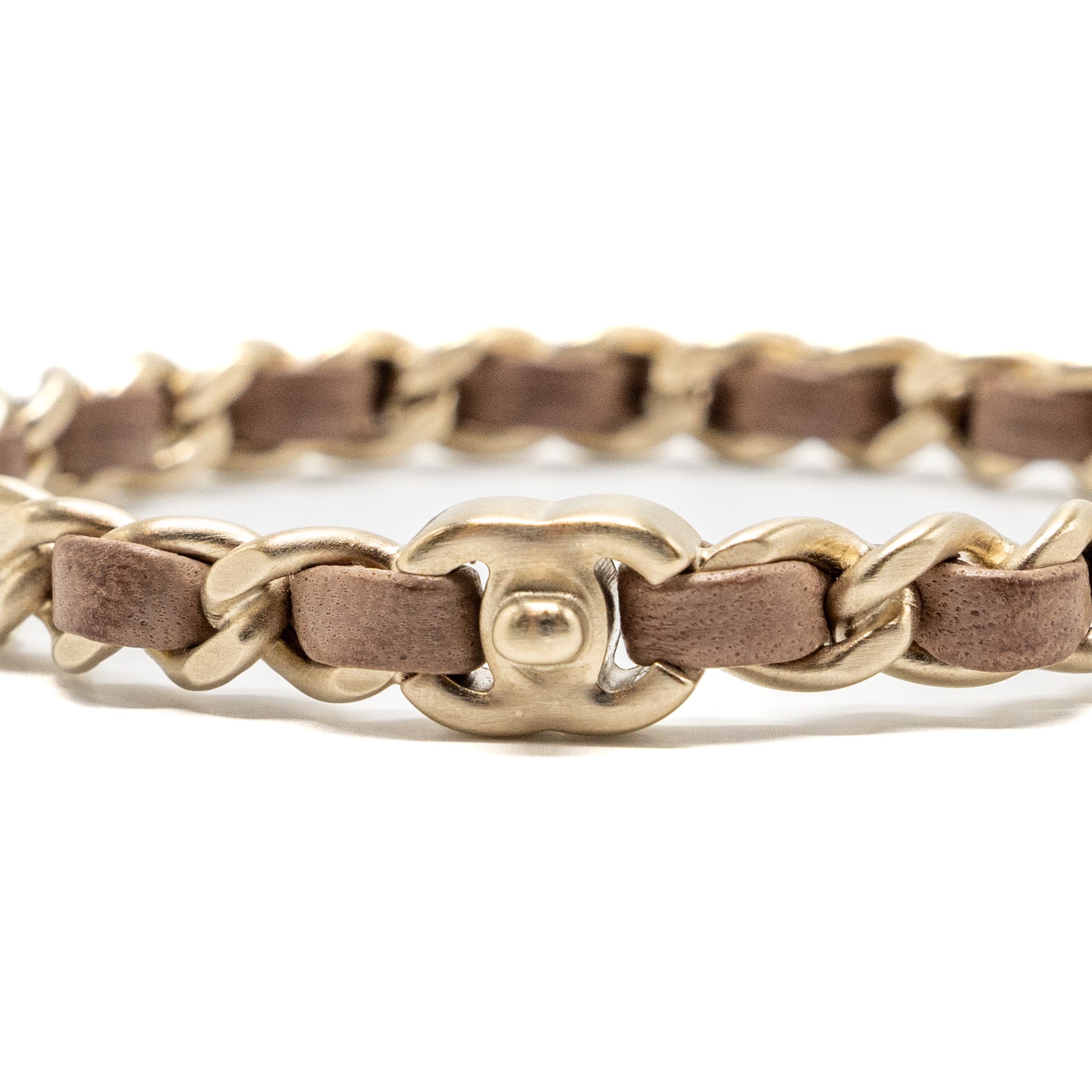 CHANEL 3 LEATHER CHAIN/CC LOGO BRACELET DARK BEIGE BRUSH GHW