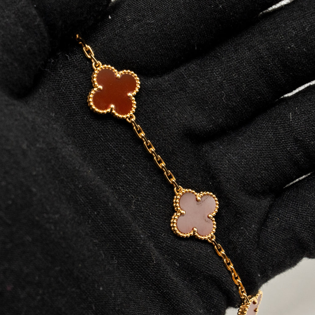 VAN CLEEF & ARPELS VINTAGE ALHAMBRA BRACELET 5 MOTIFS CARNELIAN YELLOW GOLD