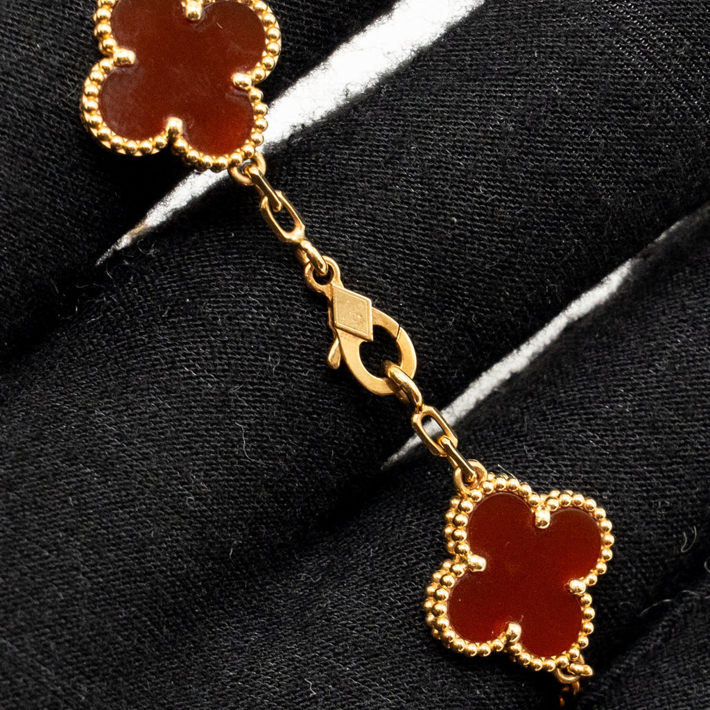 VAN CLEEF & ARPELS VINTAGE ALHAMBRA BRACELET 5 MOTIFS CARNELIAN YELLOW GOLD