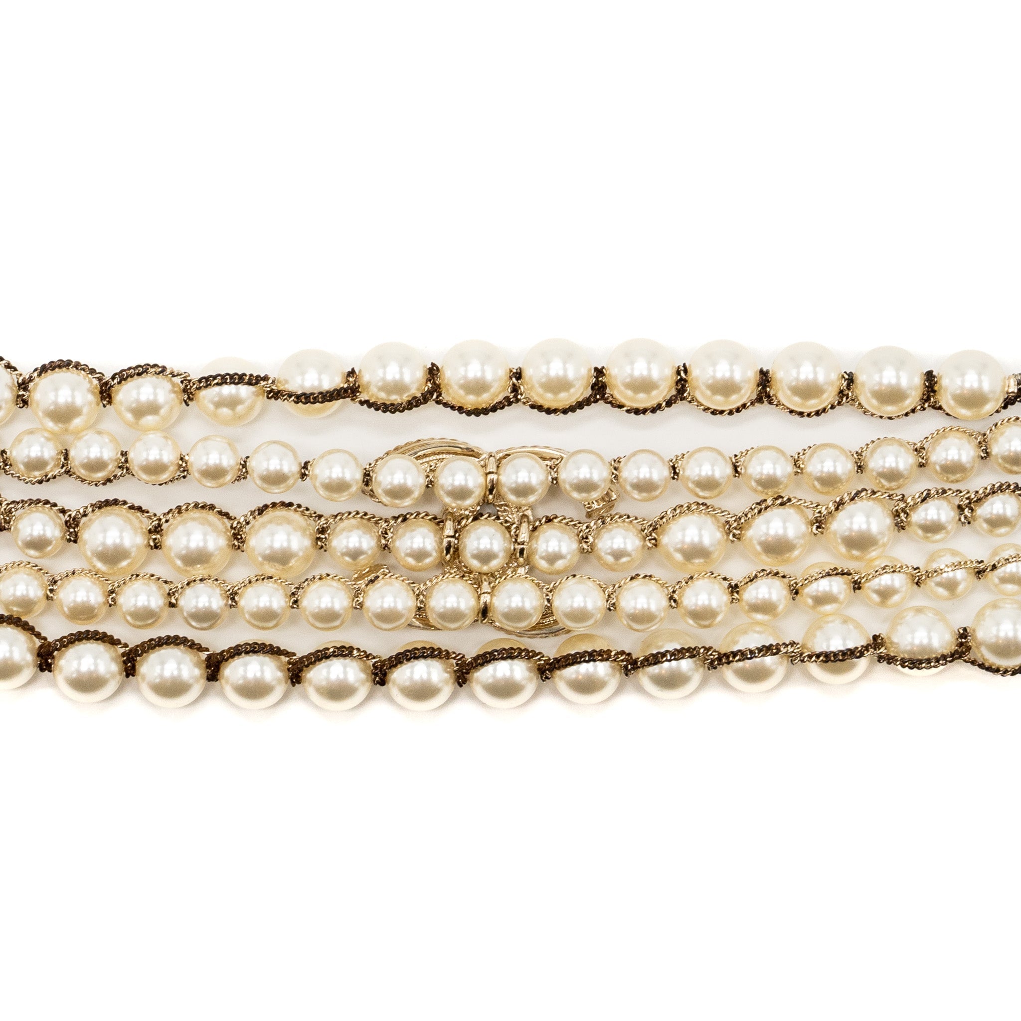 CHANEL PEARL AND CC LOGO BRACELET LIGHT GOLD TONE