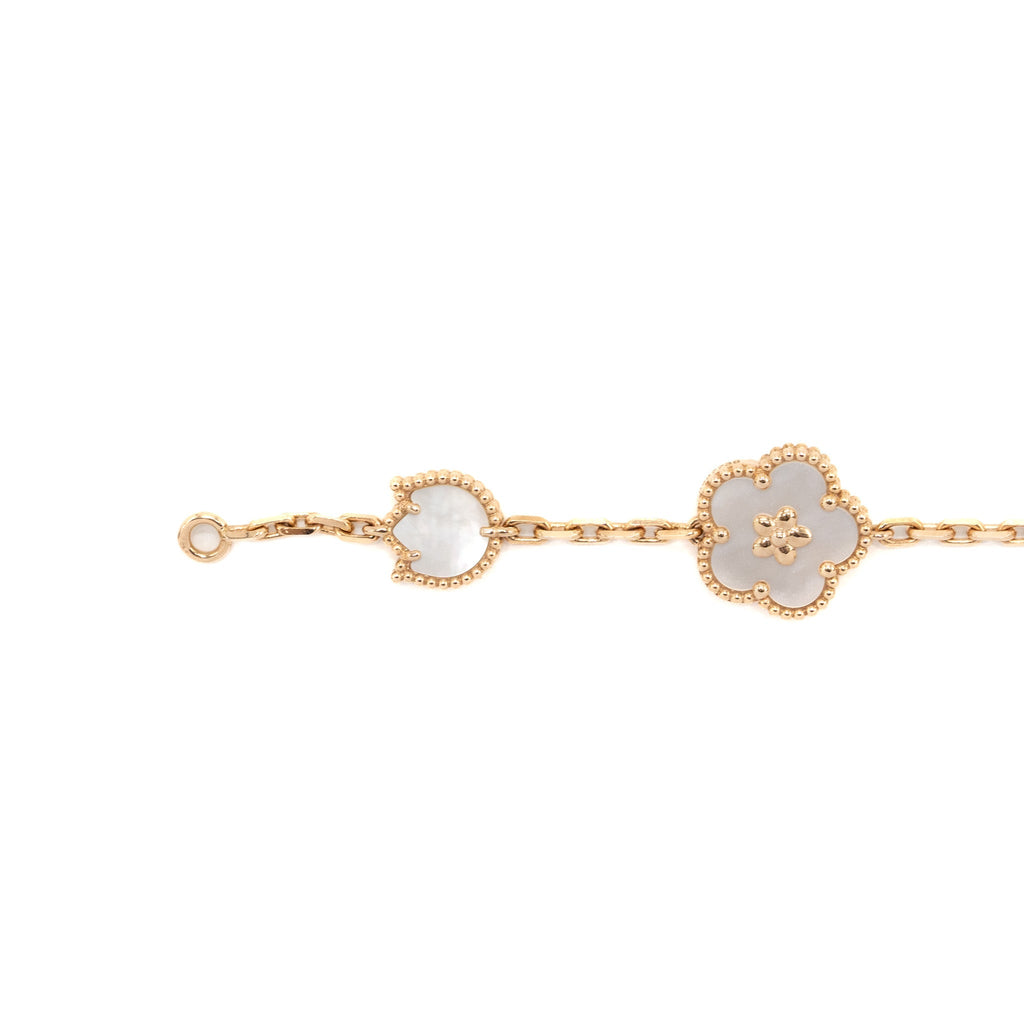 VAN CLEEF & ARPELS LUCKY SPRING BRACELET 5 MOTIFS ROSE GOLD/WHITE MOTHER OF PEARL/CARNELIAN/ONYX