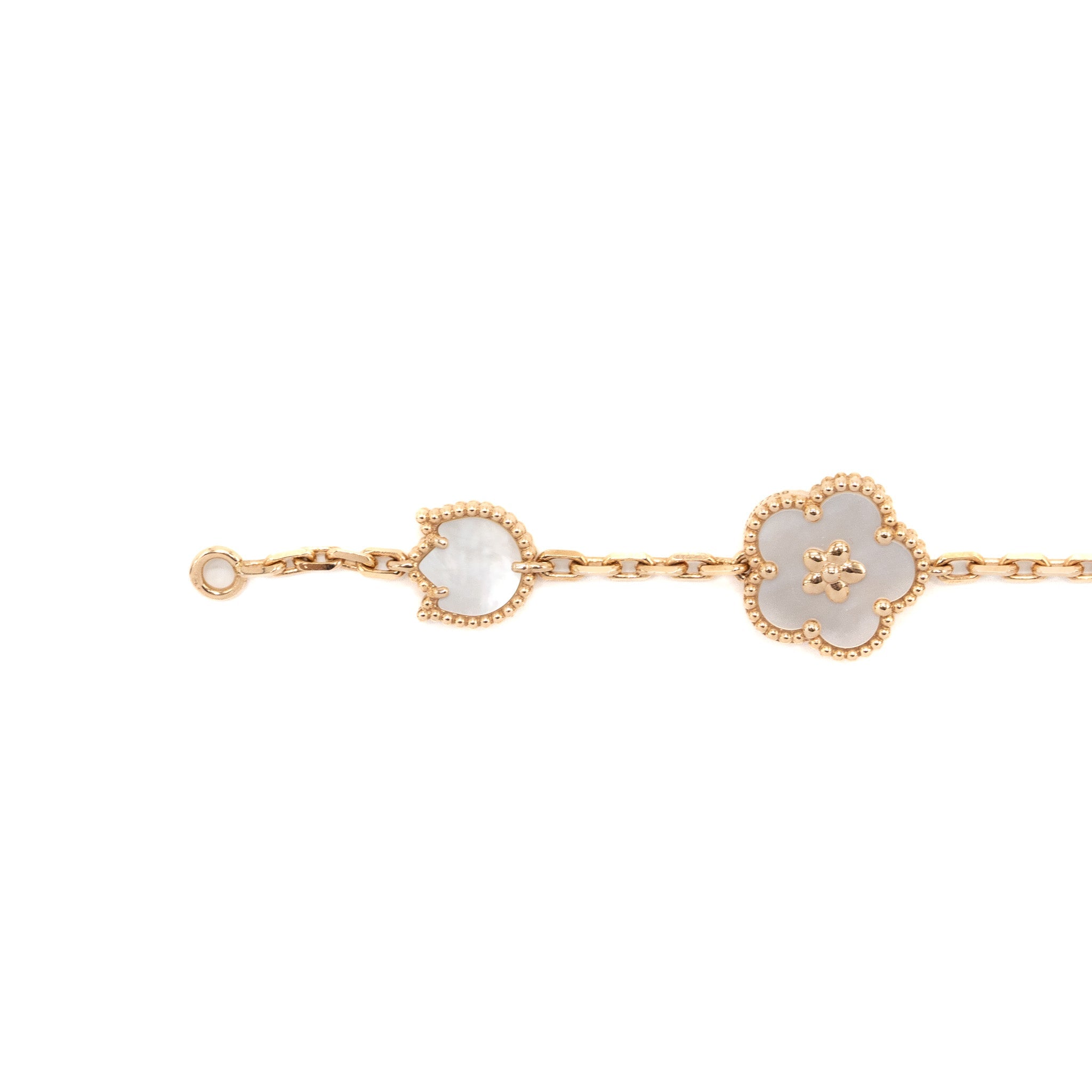 VAN CLEEF & ARPELS LUCKY SPRING BRACELET 5 MOTIFS ROSE GOLD/WHITE MOTHER OF PEARL/CARNELIAN/ONYX
