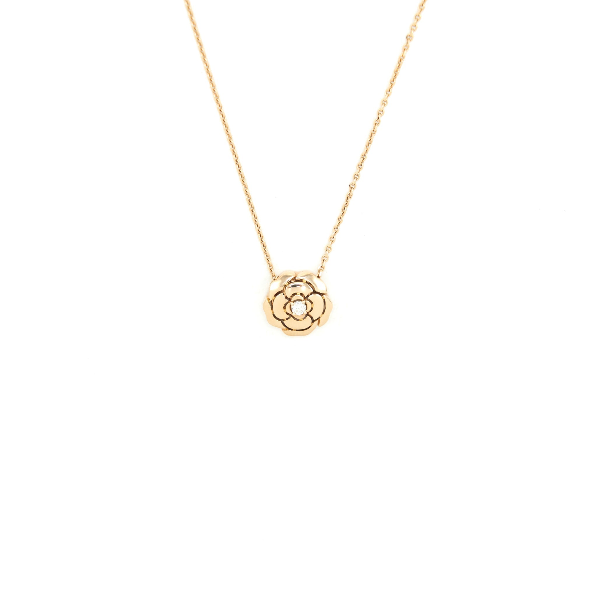 CHANEL EXTRAIT DE CAMELLIA NECKLACE 18K PINK GOLD WITH A DIMOND
