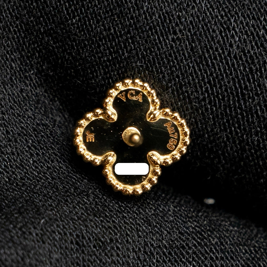 VAN CLEEF & ARPELS SWEET ALHAMBRA EARSTUDS EARRINGS, ONYX YELLOW GOLD