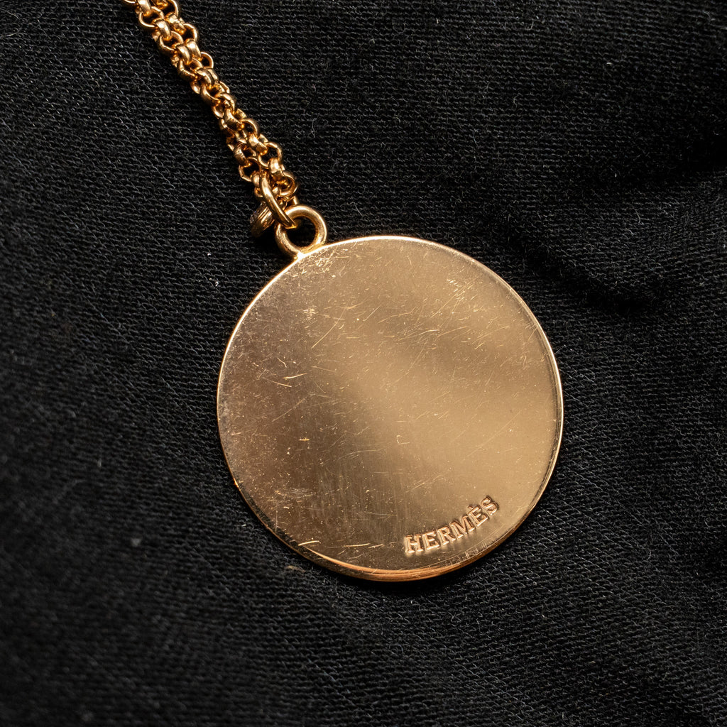 HERMES LONG EX LIBRIS GM PENDANT ROSE GOLD WITH DIAMOND