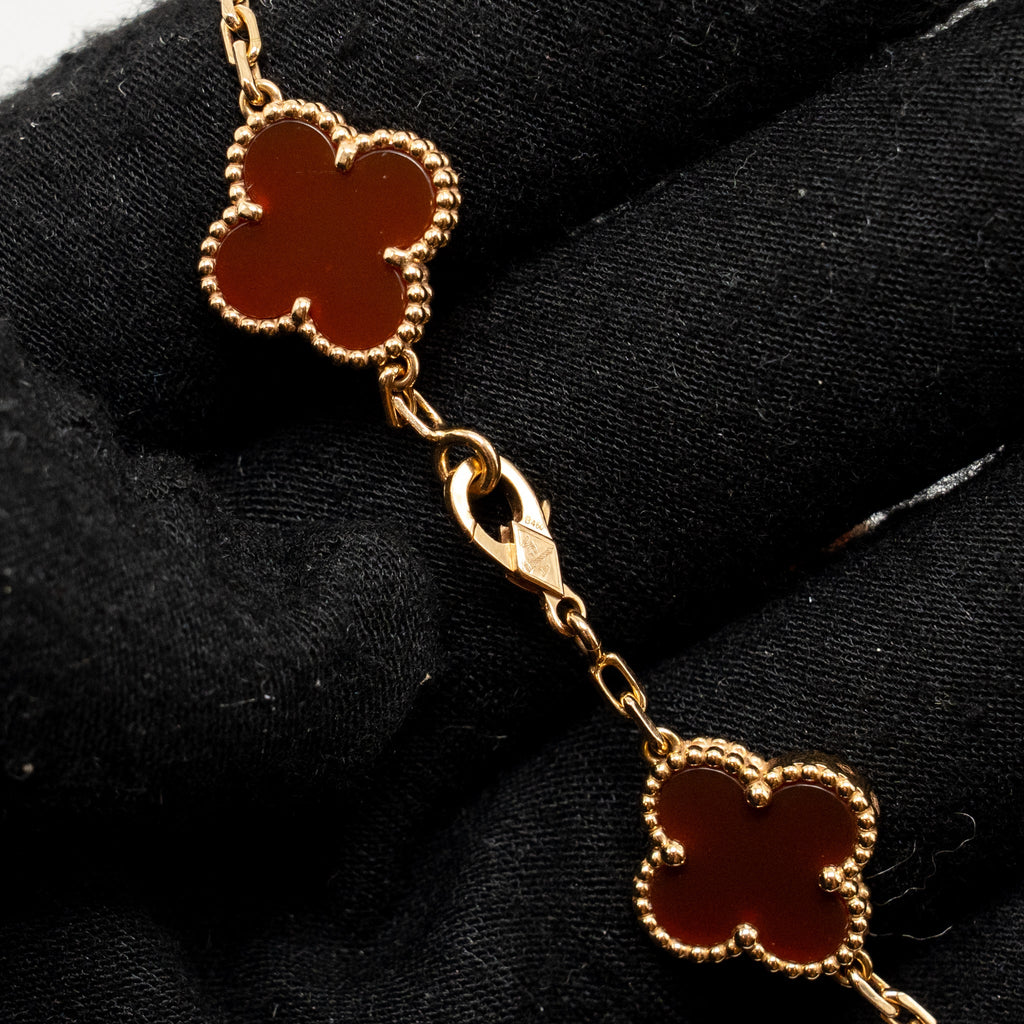 VAN CLEEF & ARPELS VINTAGE ALHAMBRA BRACELET 5 MOTIFS ROSE GOLD, CARNELIAN