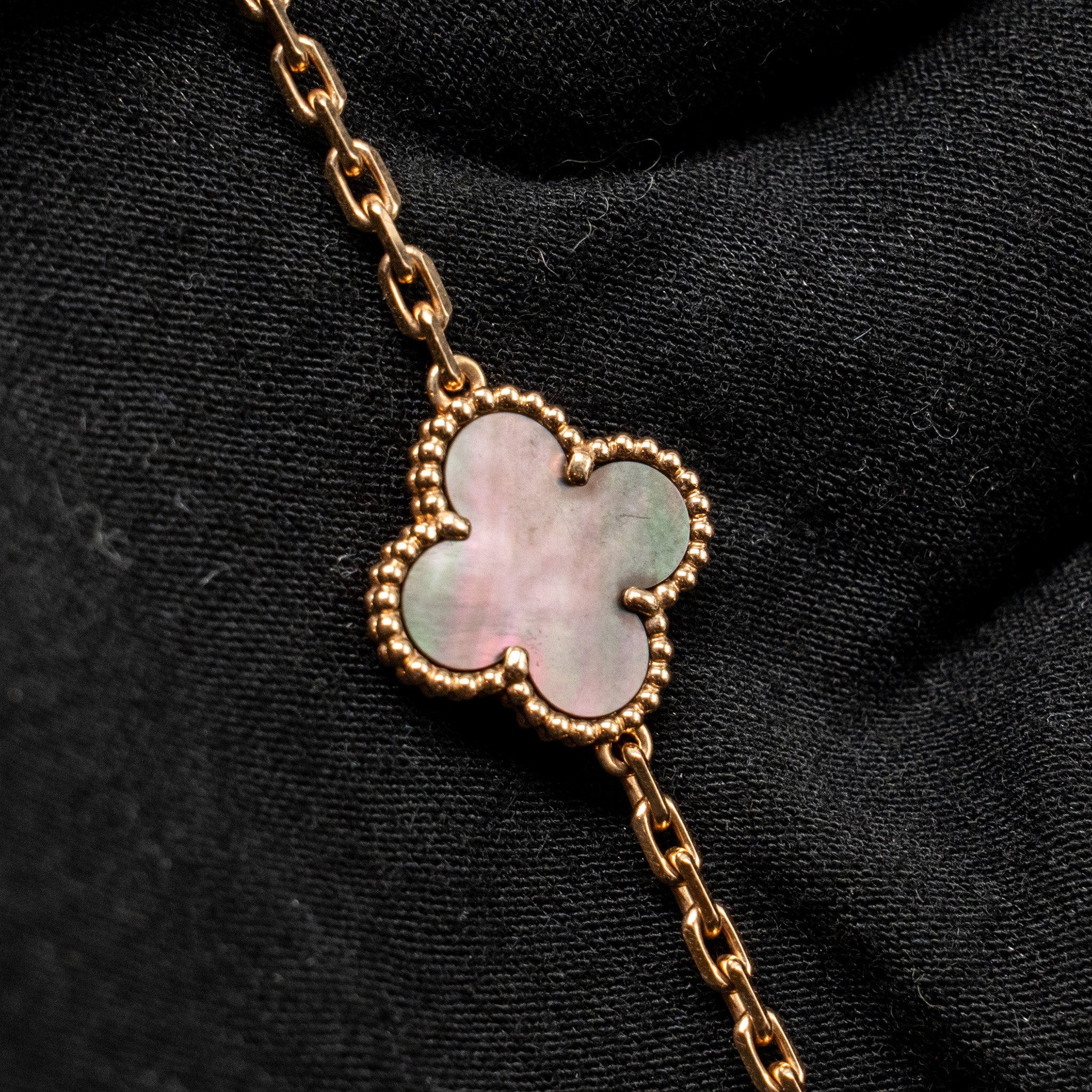VAN CLEEF & ARPELS VINTAGE ALHAMBRA BRACELET 5 MOTIFS GREY MOTHER OF PEARL WITH DIAMONDS