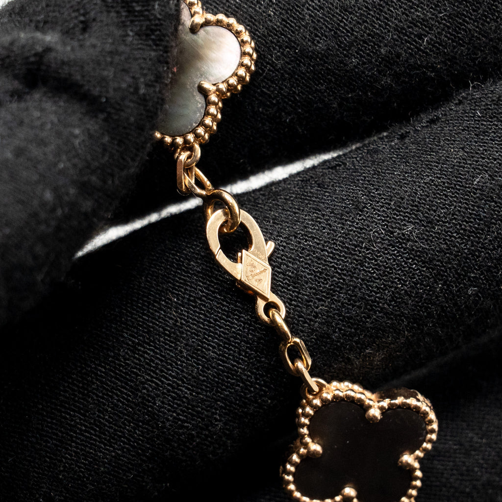 VAN CLEEF & ARPELS VINTAGE ALHAMBRA BRACELET 5 MOTIFS GREY MOTHER OF PEARL WITH DIAMONDS