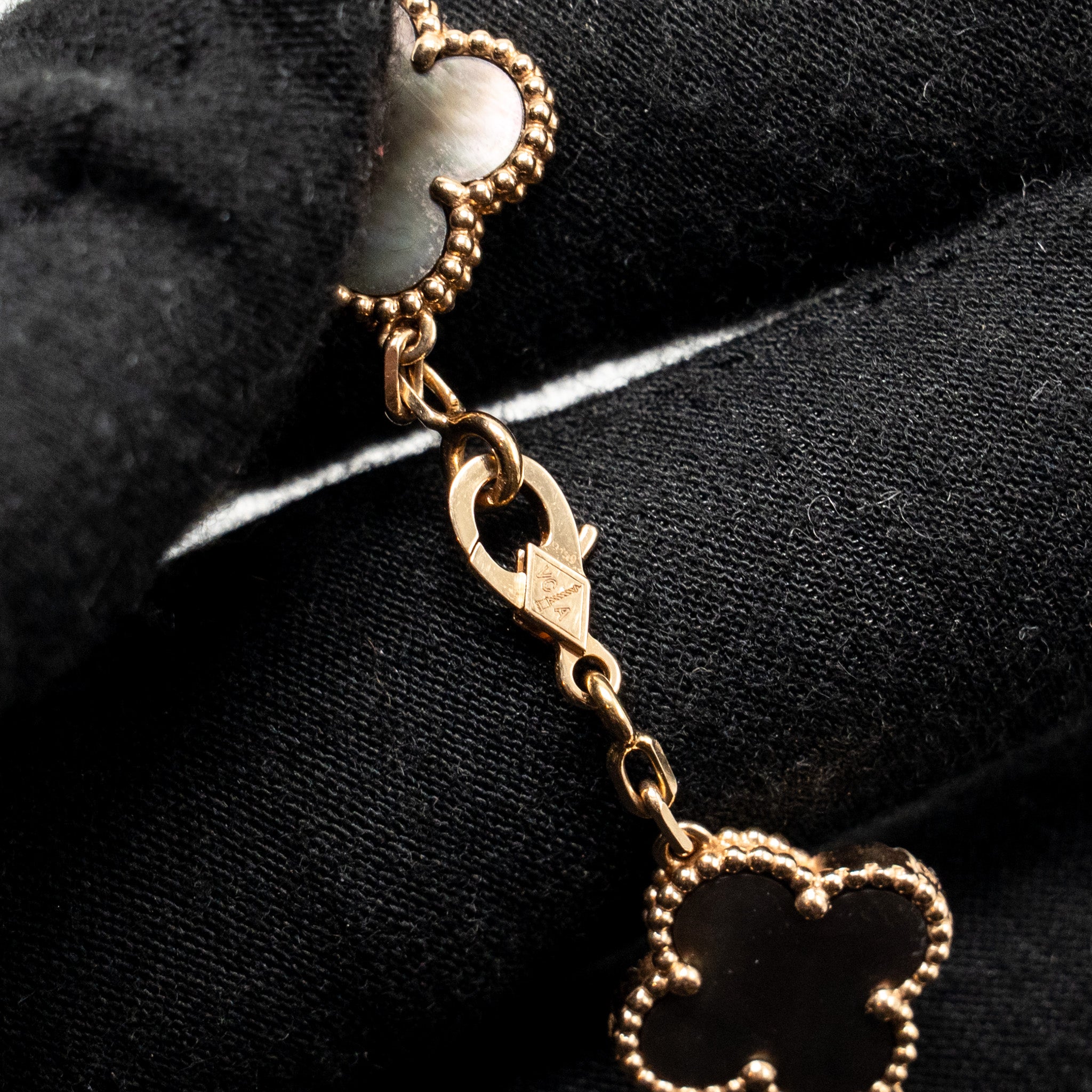 VAN CLEEF & ARPELS VINTAGE ALHAMBRA BRACELET 5 MOTIFS GREY MOTHER OF PEARL WITH DIAMONDS