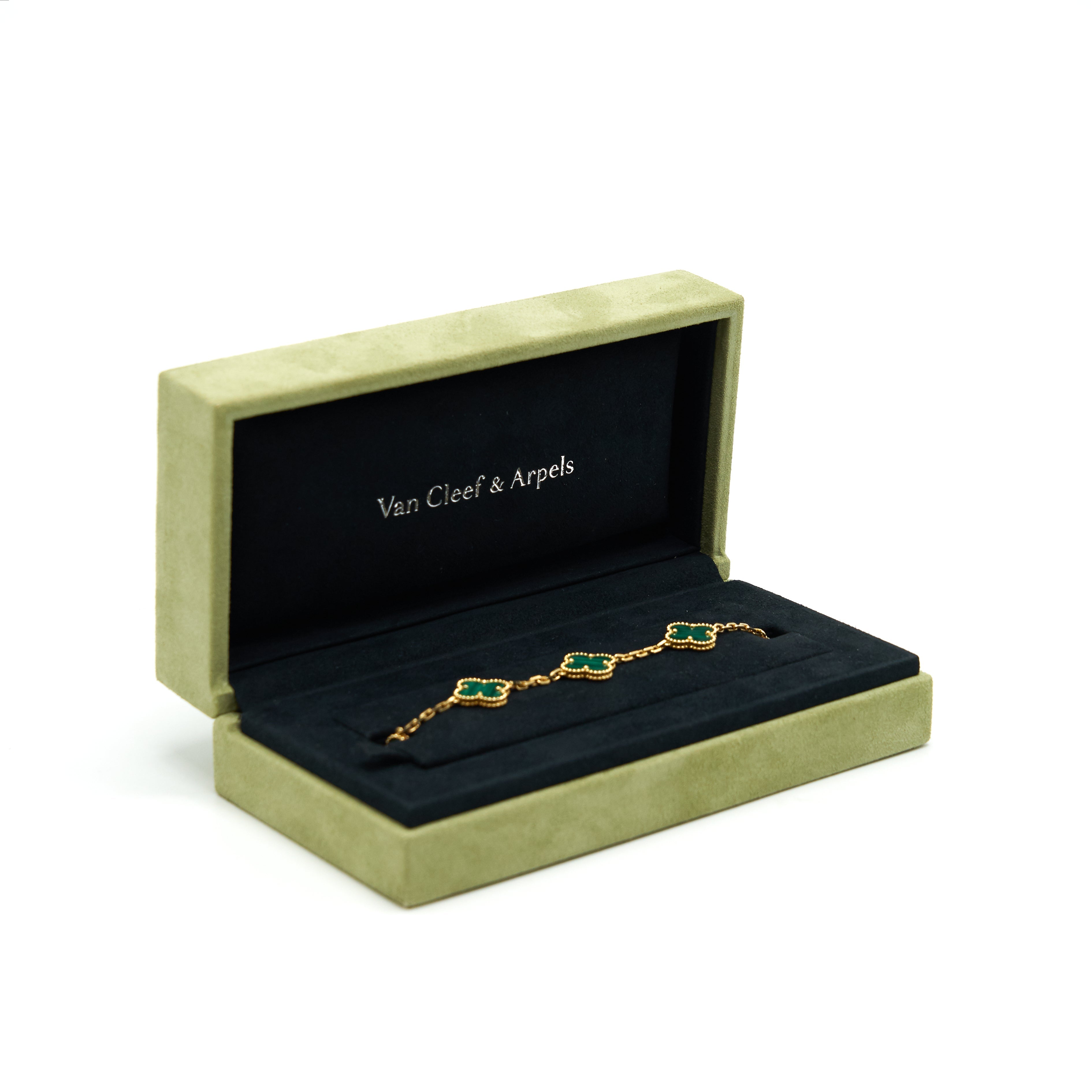 VAN CLEEF ARPELS VINTAGE ALHAMBRA BRACELET 5 MOTIFS GREEN
