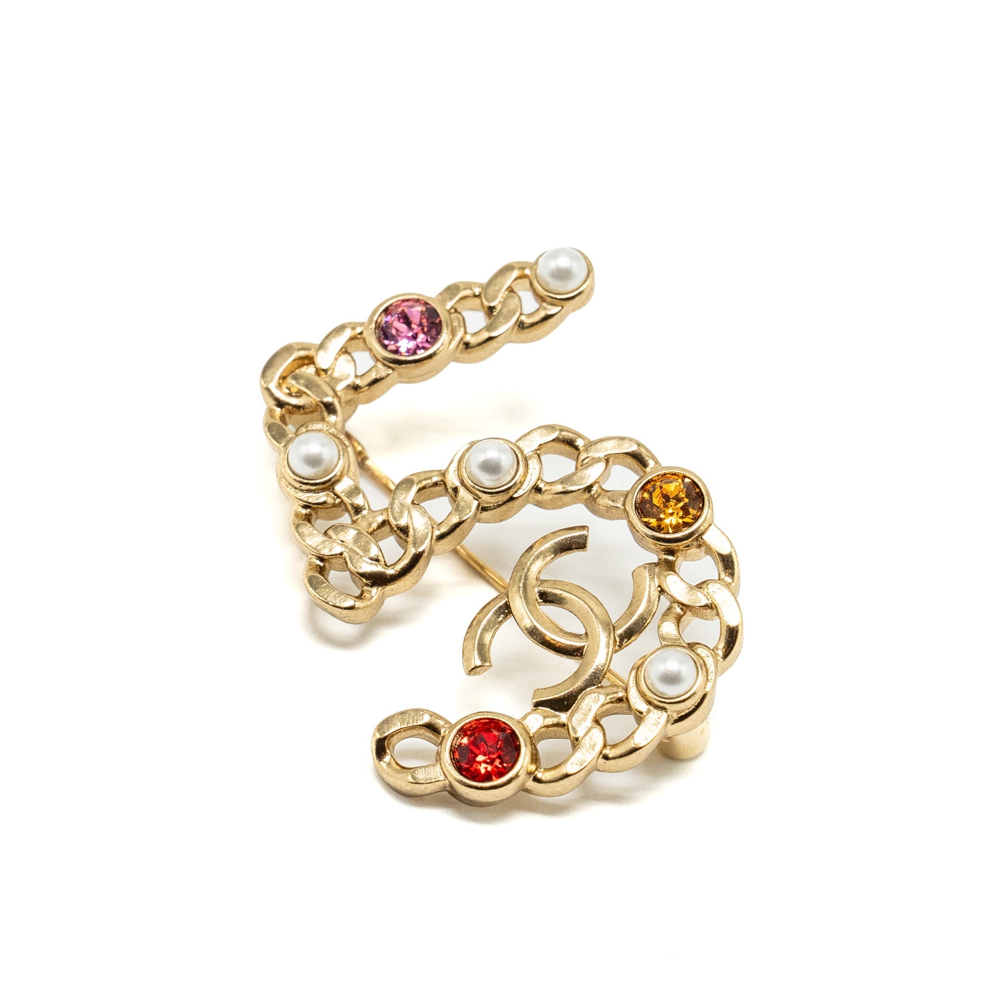 CHANEL NO 5 AND CC LOGO BROOCH WITH PEARL/CRYSTAL MULTICOLOUR GOLD TONE