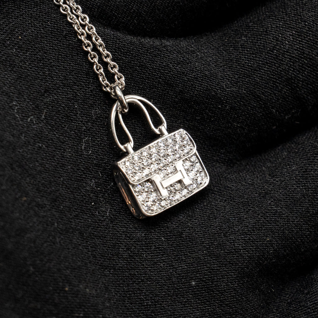 HERMES CONSTANCE AMULETTE PENDANT WHITE GOLD DIAMONDS