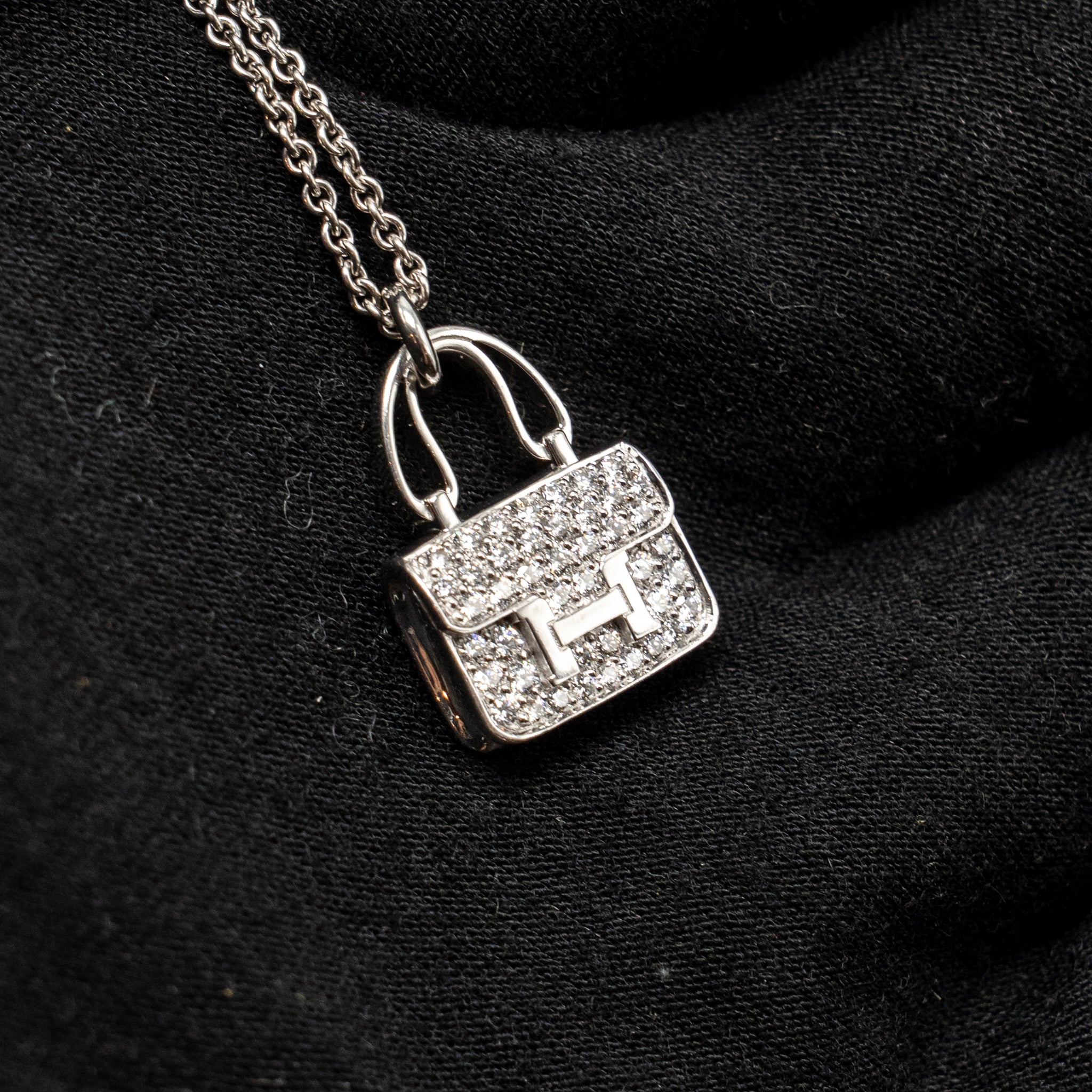 HERMES CONSTANCE AMULETTE PENDANT WHITE GOLD DIAMONDS