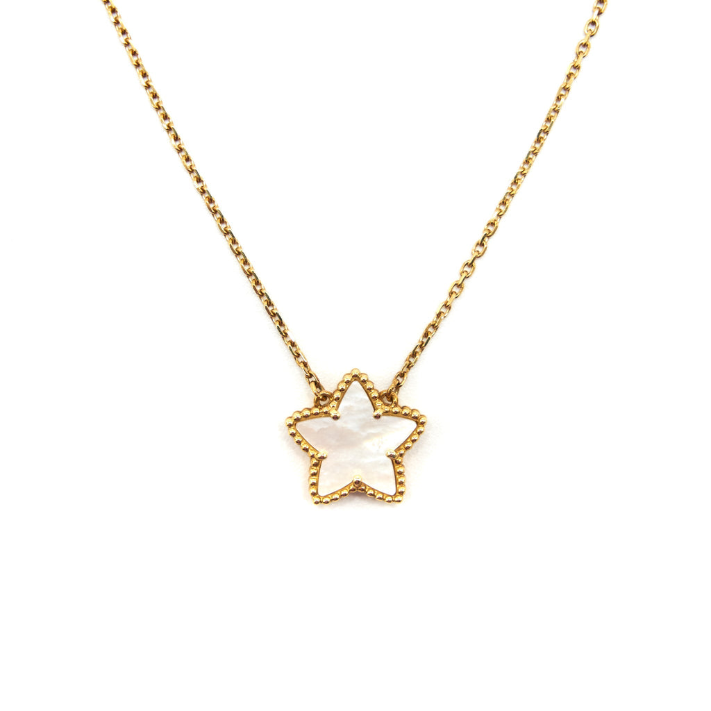VAN CLEEF & ARPELS VINTAGE LUCKY STAR YELLOW GOLD WHITE MOTHER-OF-PEARL