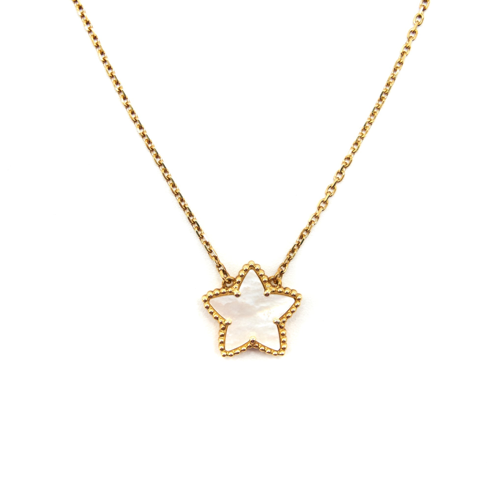VAN CLEEF & ARPELS VINTAGE LUCKY STAR YELLOW GOLD WHITE MOTHER-OF-PEARL