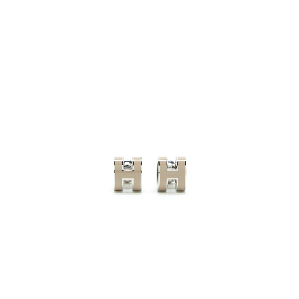 HERMES MINI POP H EARRINGS MARRON GLACE/ GREY WITH SHW