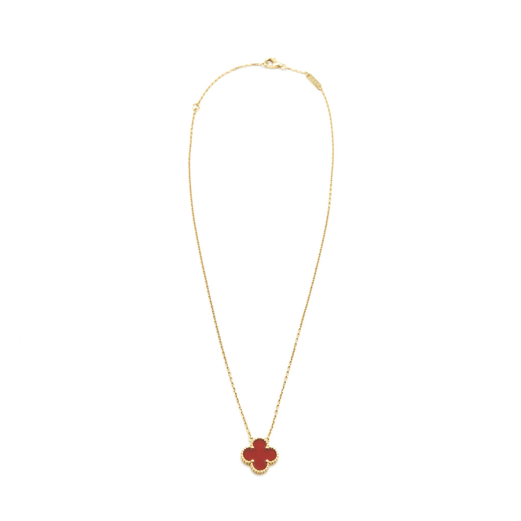 VAN CLEEF & ARPELS VINTAGE ALHAMBRA PENDANT CARNELIAN YELLOW GOLD NECKLACE