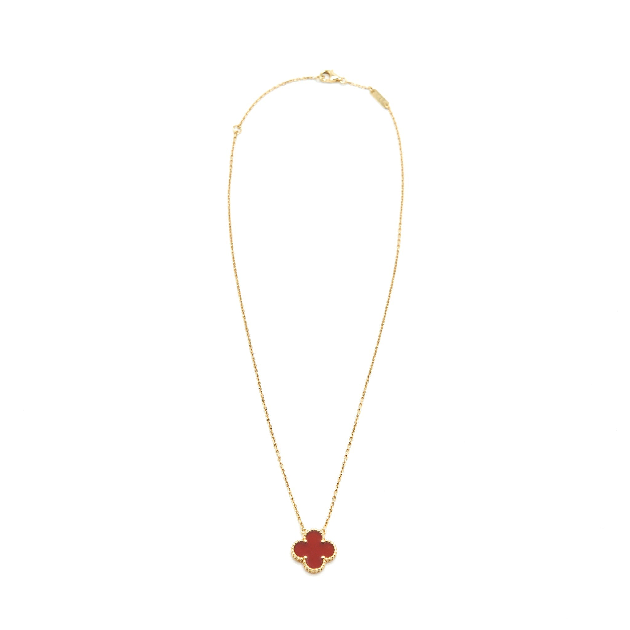 VAN CLEEF & ARPELS VINTAGE ALHAMBRA PENDANT CARNELIAN YELLOW GOLD NECKLACE