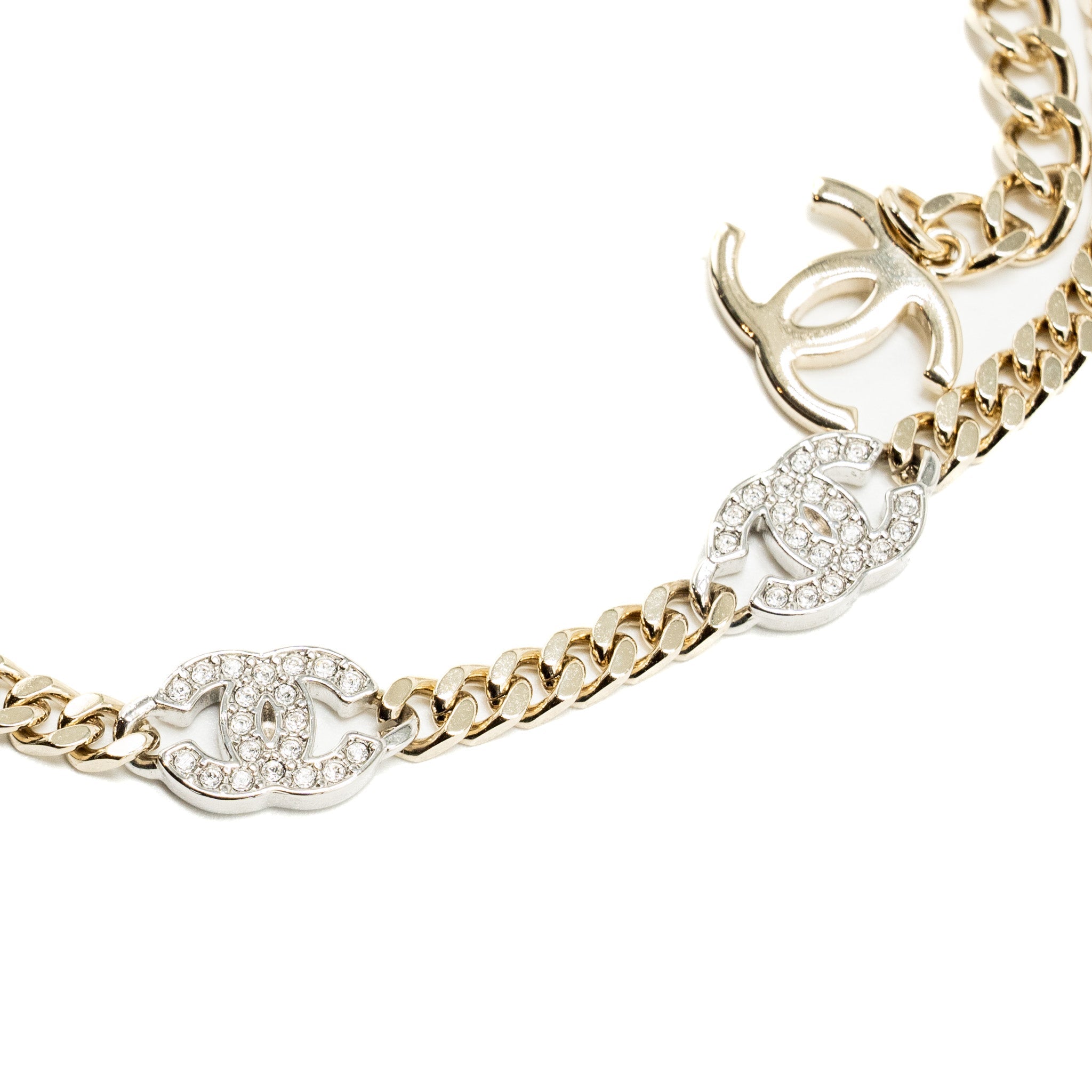 CHANEL CC LOGO CHAIN CHOCKER /NECKLACE CRYSTAL LIGHT GOLD TONE