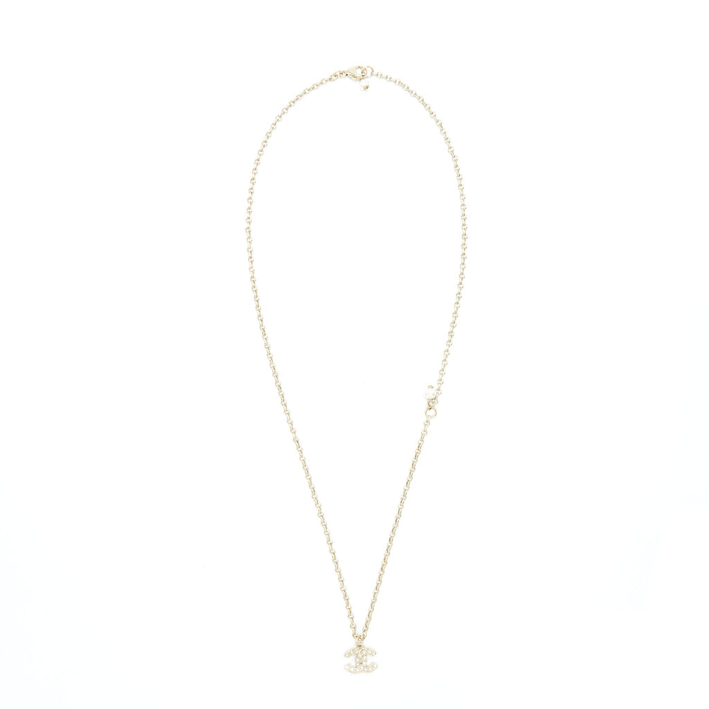 CHANEL MINI CC LOGO NECKLACE WITH CRYSTAL LGHW