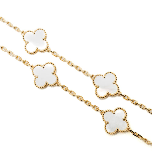 VAN CLEEF AND ARPELS VINTAGE ALHAMBRA 20-MOTIF LONG NECKLACE YELLO GOLD, WHITE MOTHER OF PEARL