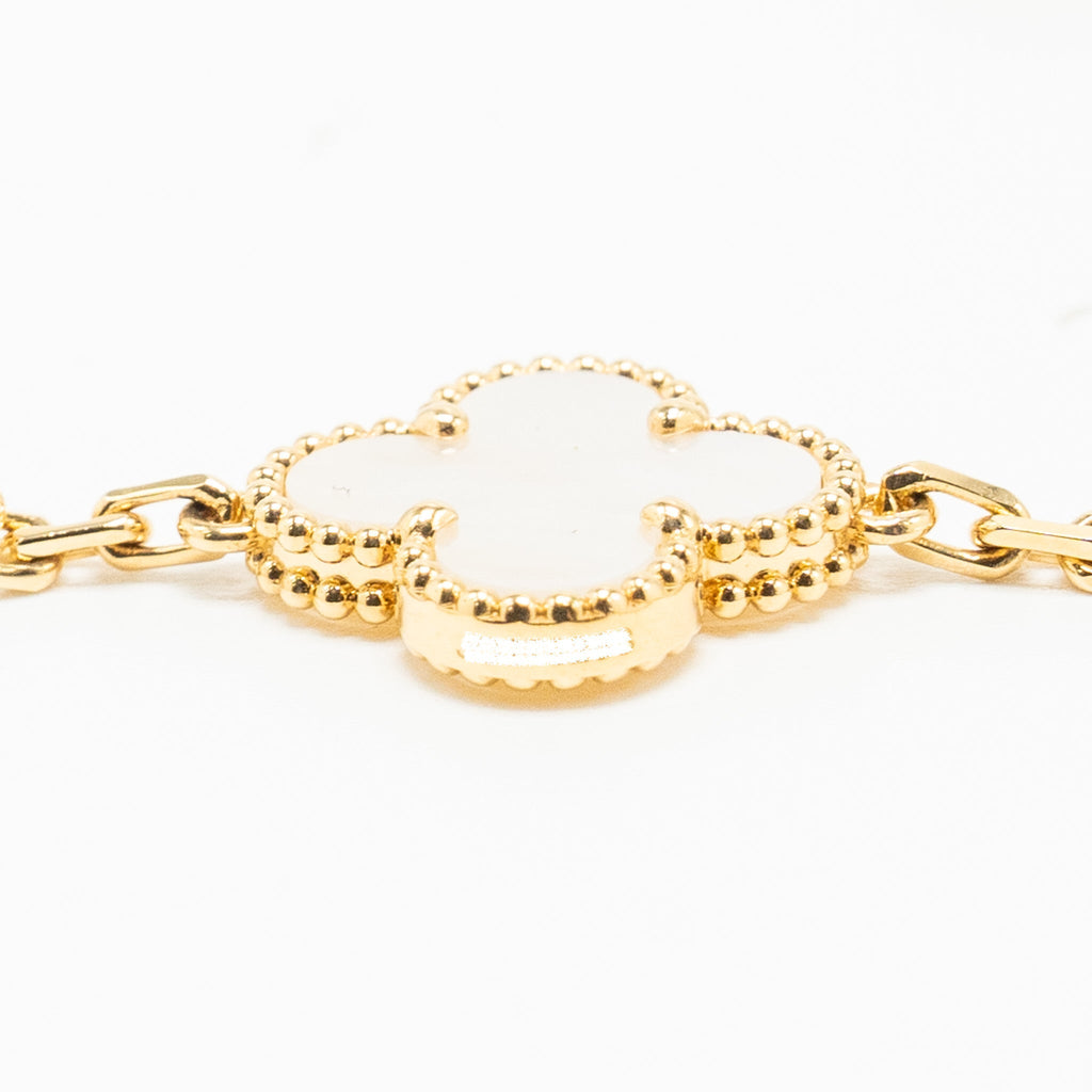 VAN CLEEF AND ARPELS VINTAGE ALHAMBRA 20-MOTIF LONG NECKLACE YELLO GOLD, WHITE MOTHER OF PEARL