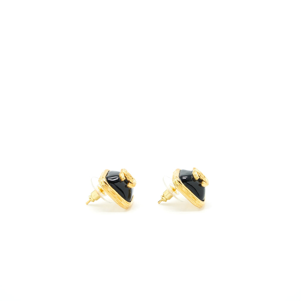 CHANEL SQUARE WITH CC LOGO EARRINGS BLACK AND GOLD TONE