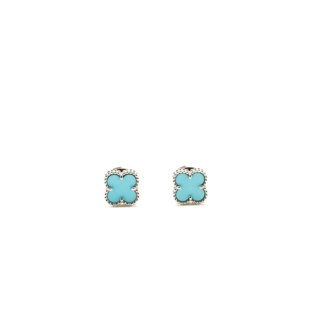 VAN CLEEF AND ARPELS SWEET ALHAMBRA EARSTUDS EARRINGS, WHITE GOLD/TURQUOISE