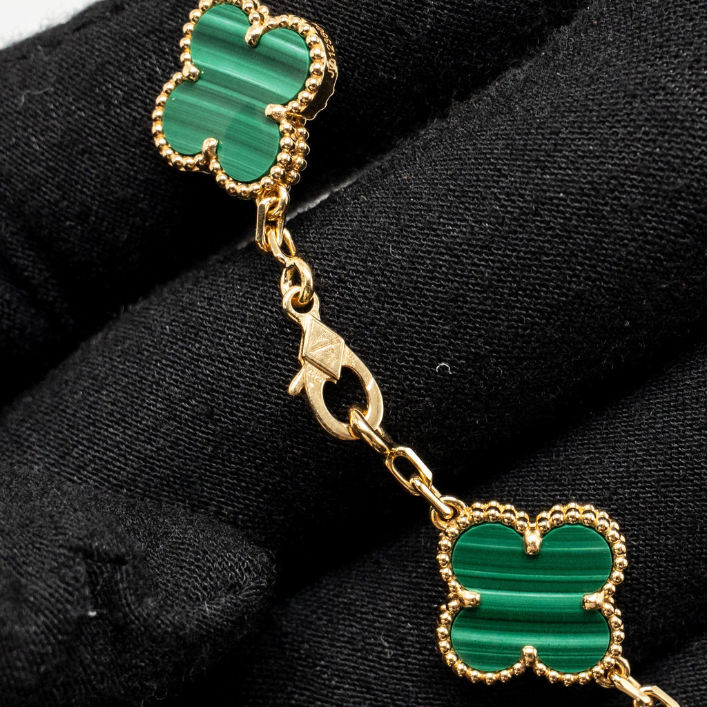 VAN CLEEF & ARPELS VINTAGE ALHAMBRA BRACELET 5 MOTIFS MALACHITE YELLOW GOLD
