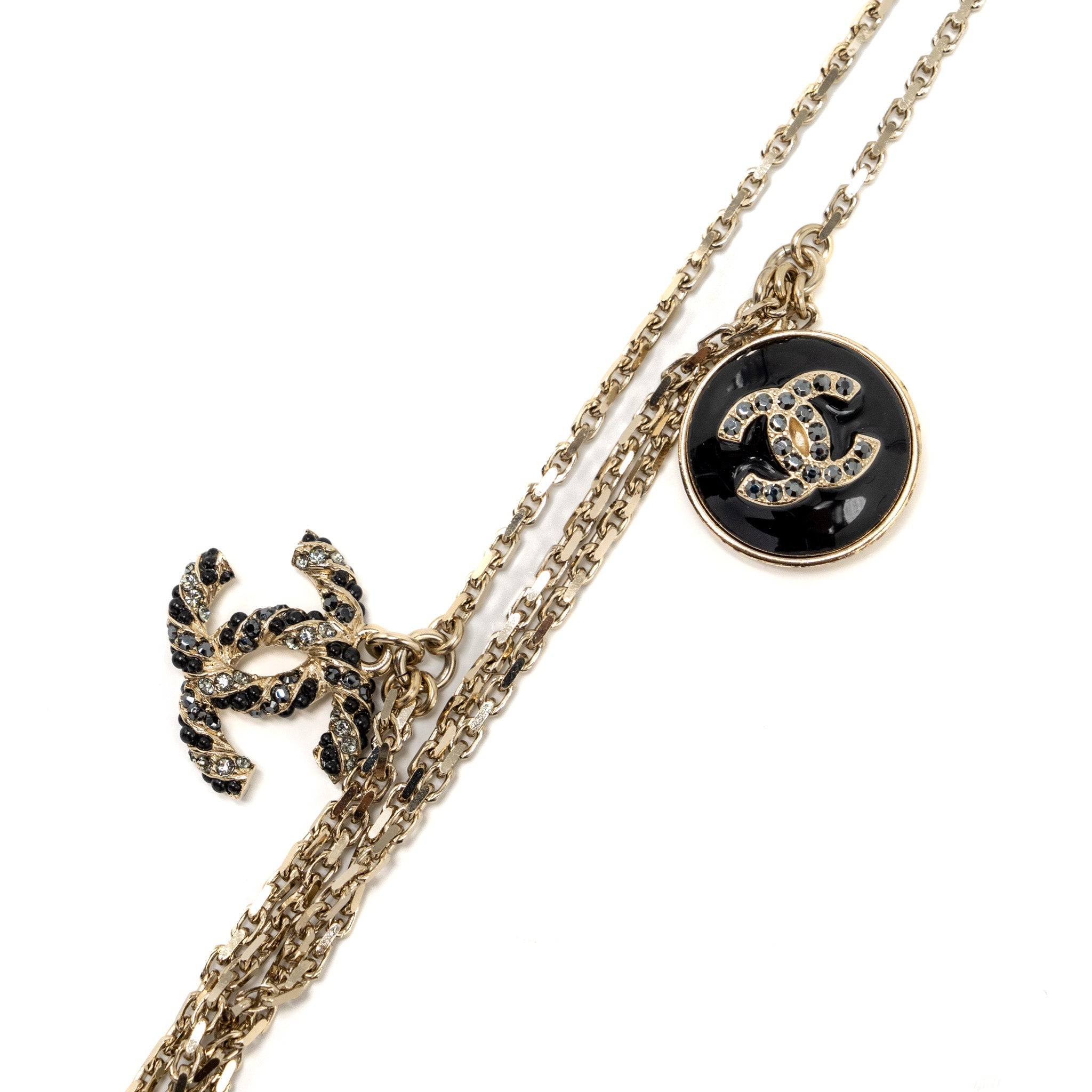 CHANEL LONG NECKLACE WITH MULTI CHARMS LIGHT GOLD TONE