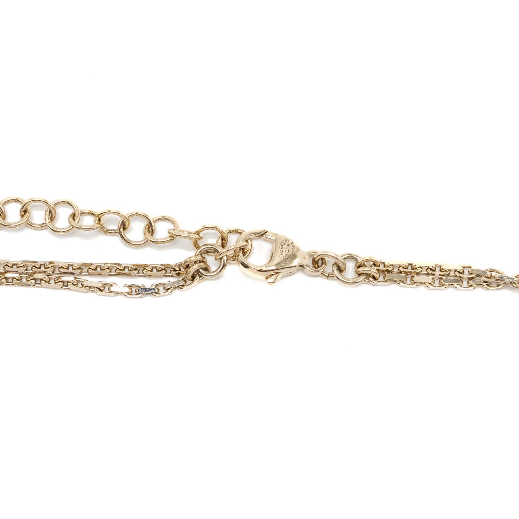 CHANEL LONG NECKLACE WITH MULTI CHARMS LIGHT GOLD TONE