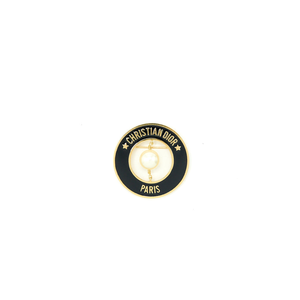 CHRISTIAN DIOR ROUND PEARL BROOCH BLACK GHW