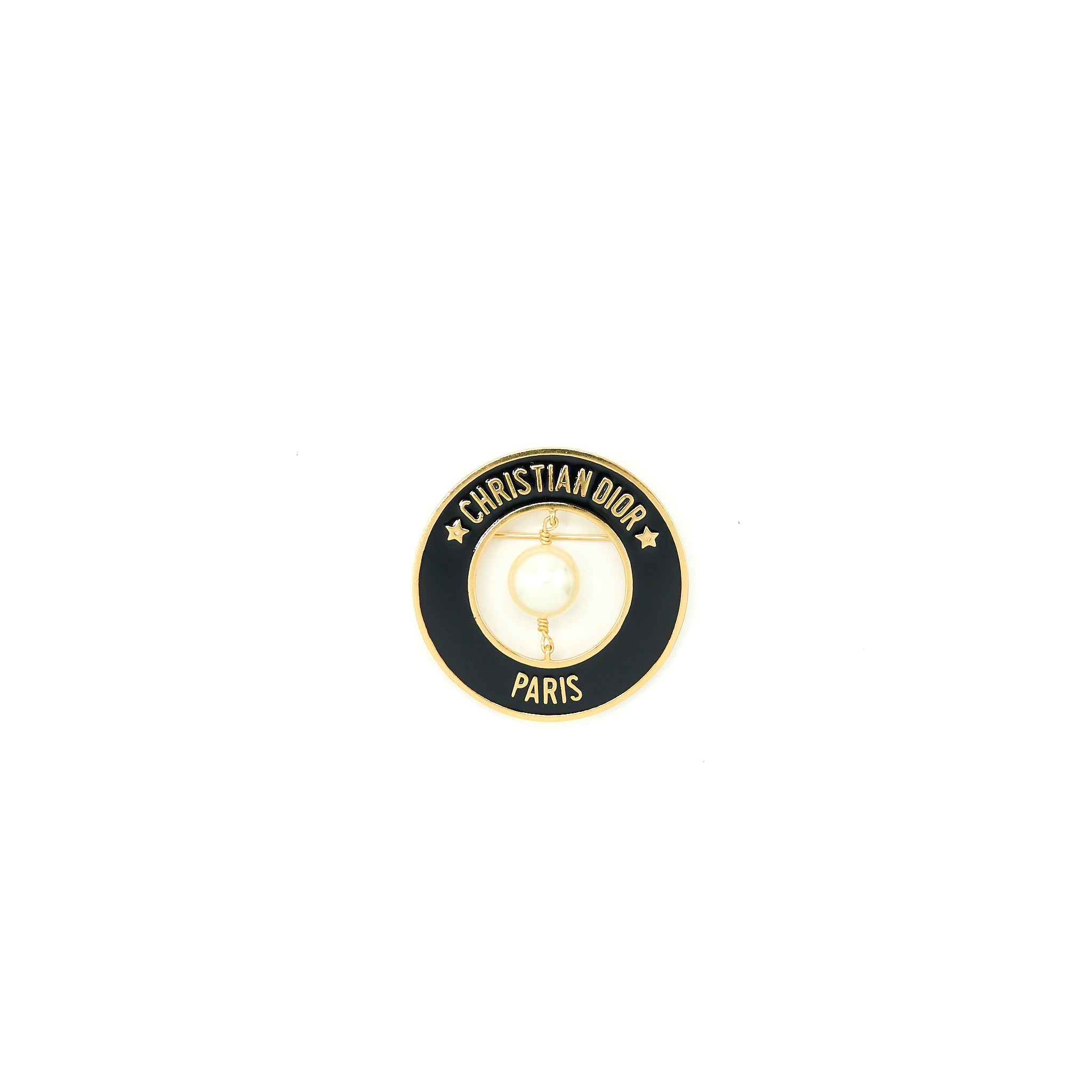 CHRISTIAN DIOR ROUND PEARL BROOCH BLACK GHW