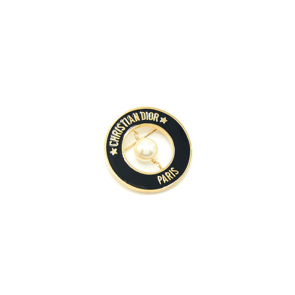 CHRISTIAN DIOR ROUND PEARL BROOCH BLACK GHW