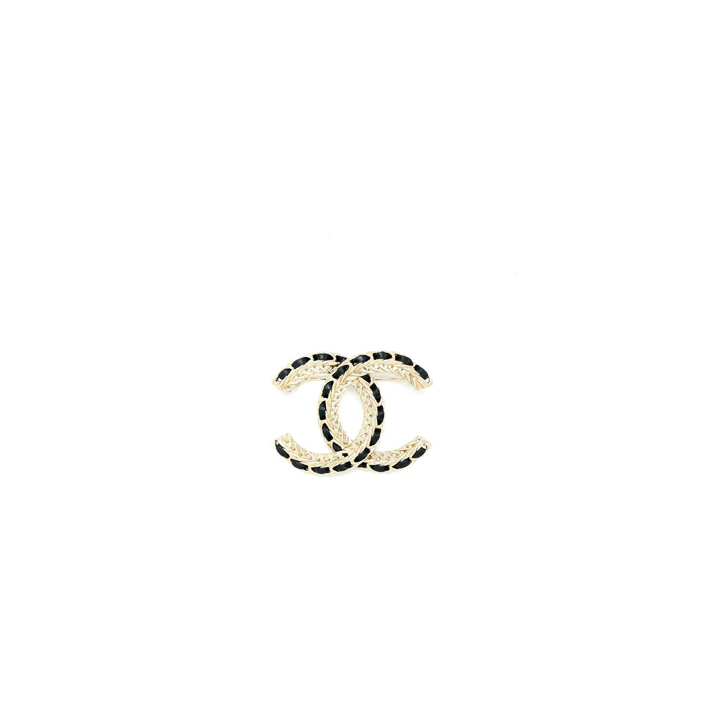 CHANEL CC LOGO LEATHER CHAIN BROOCH BLACK LGHW