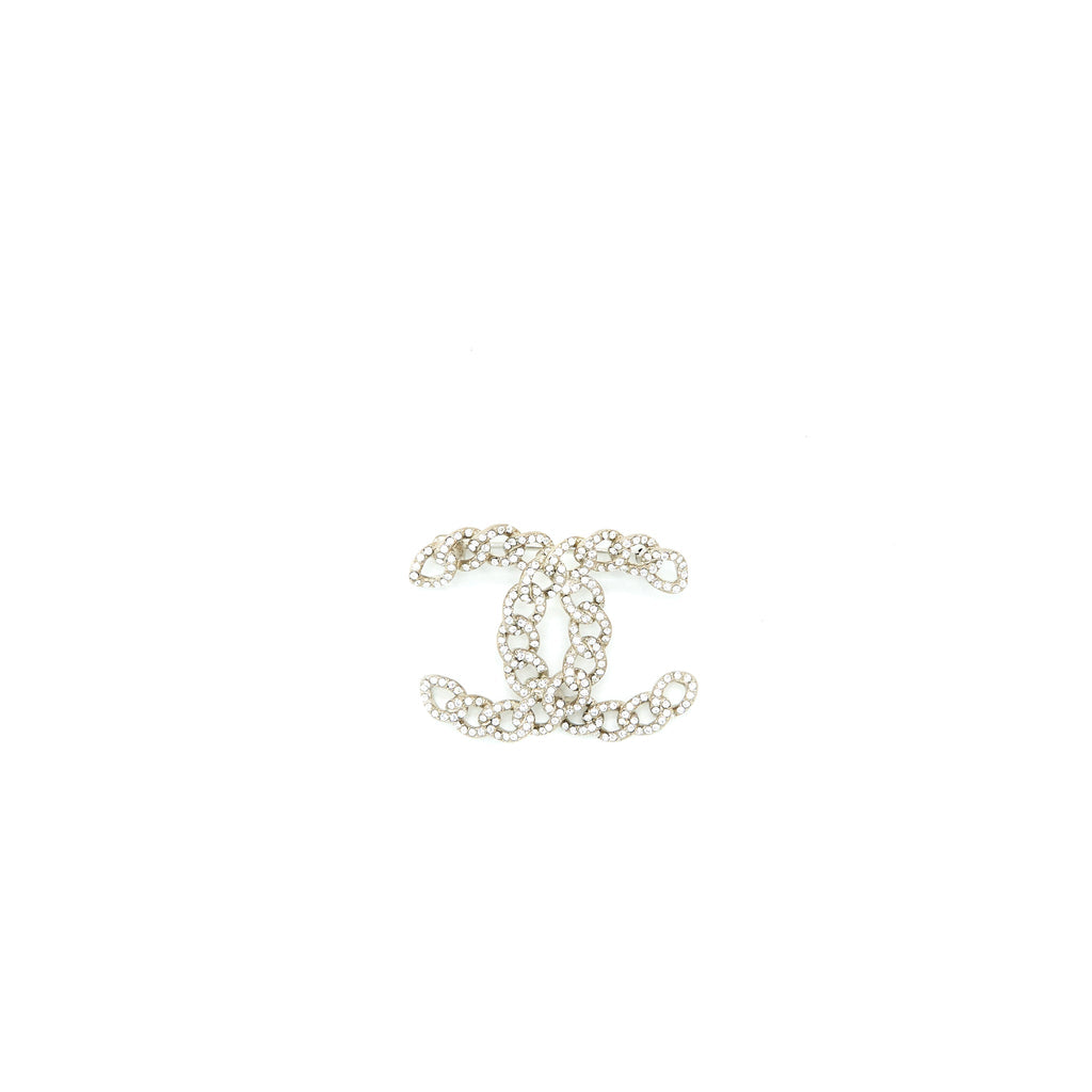 CHANEL TWISTED CC CRYSTAL LOGO BROOCH SHW