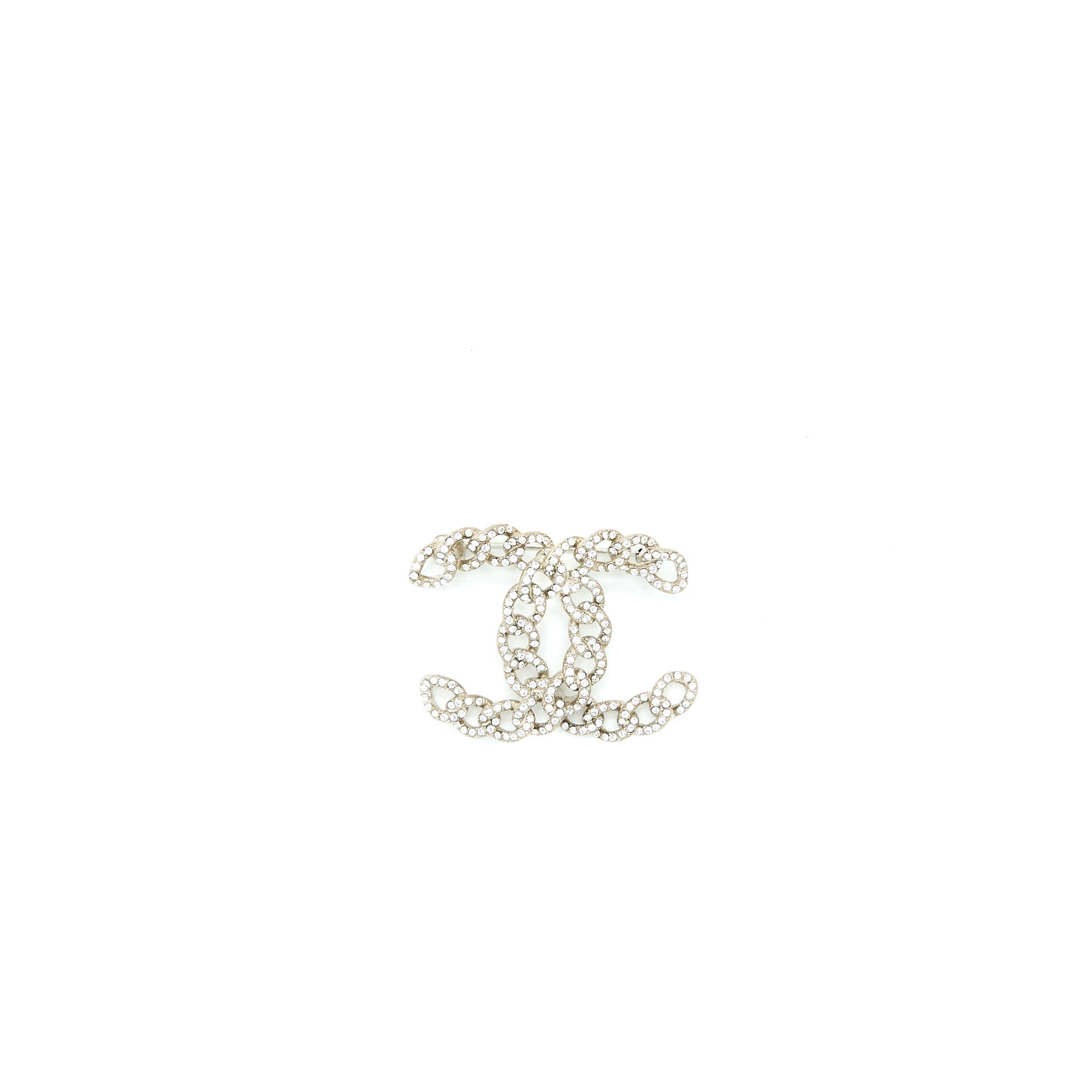 CHANEL TWISTED CC CRYSTAL LOGO BROOCH SHW