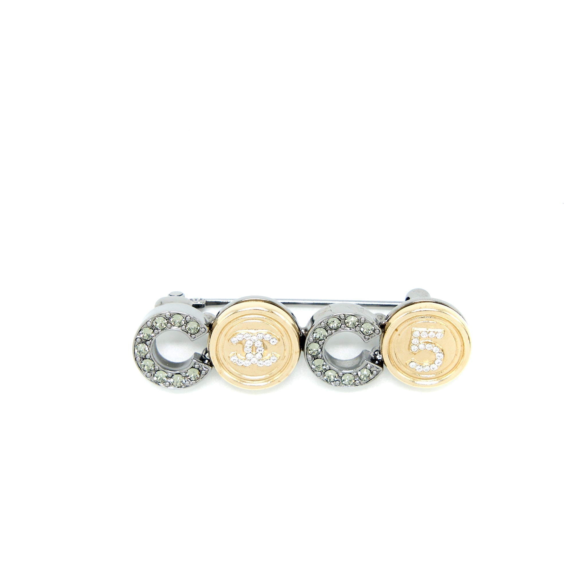 CHANEL COCO BUTTON BROOCH CRYSTAL GHW